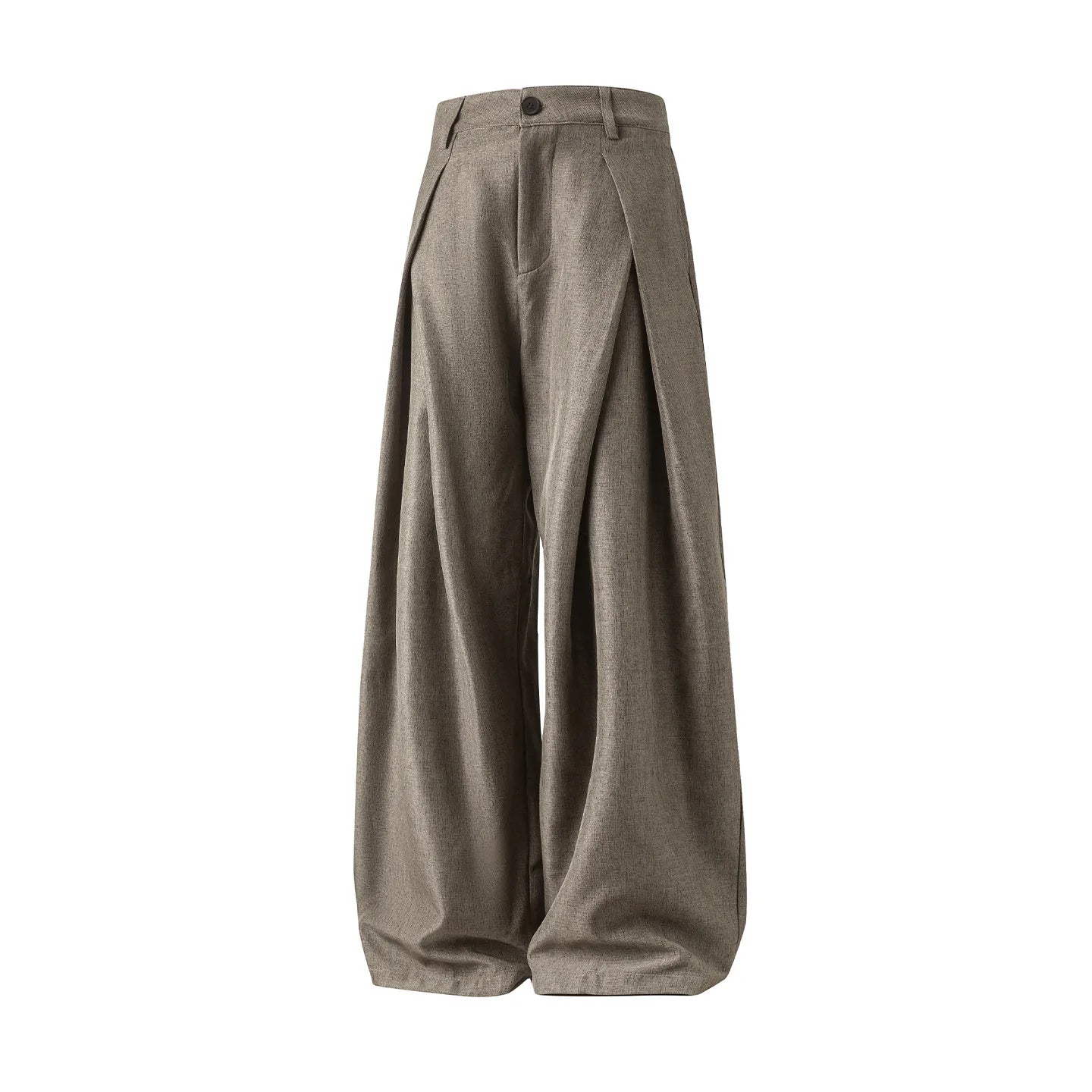 Brown relaxed straight-leg trousers on a plain background