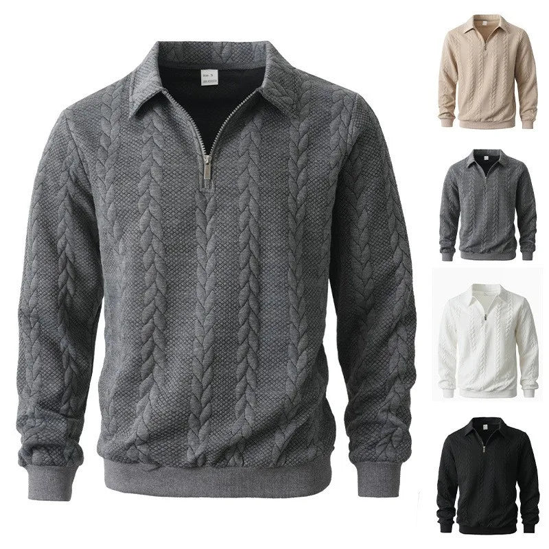 Gray jacquard quarter-zip shown with available color options
