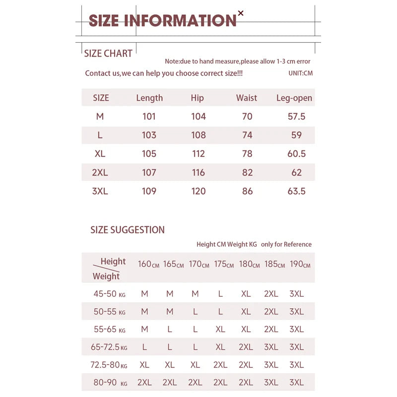 Size chart and weight guidance for the Relaxed Straight Trousers