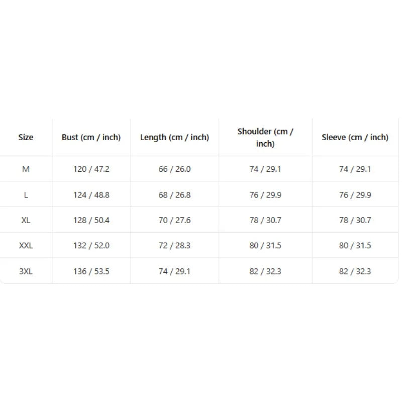 Size chart for the Houndstooth Harrington Jacket