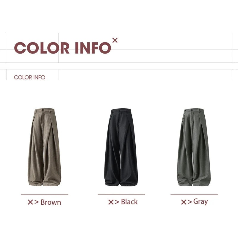 Black, brown and gray color guide for the relaxed straight trousers