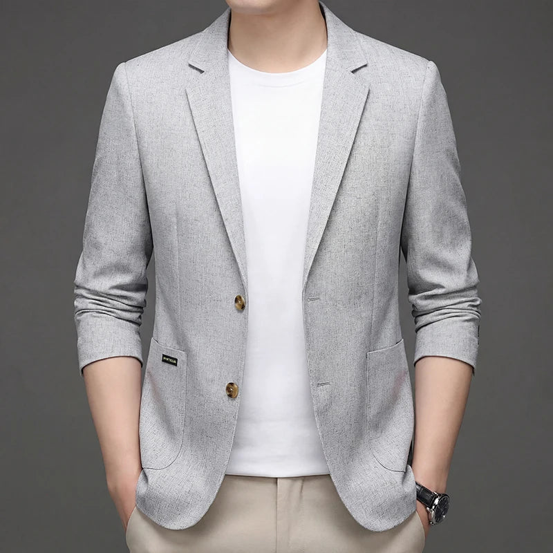 Front view of a light-gray lightweight summer blazer